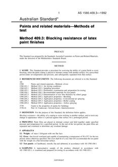 AS 1580.409.3: 01/01/1992 Paints and related materials – Methods of test, Method 409.3: Blocking resistance of latex paint finishes