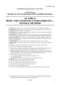 AS 1180.11: 01/25/1982 Methods of test for hose made from elastomeric materials, Method 11: Hose and coupling compatibility – Tensile method