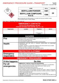 AS 1678.6.0.015: 01/01/1998 Emergency procedure guide – Transport – Beryllium powder, beryllium compound N.O.S.