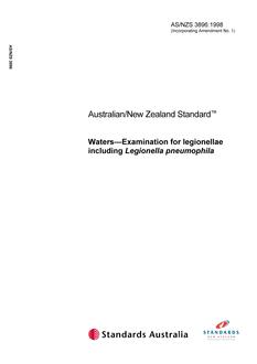 AS/NZS 3896: 03/05/1998 Waters – Examination for legionellae including Legionella pneumophila