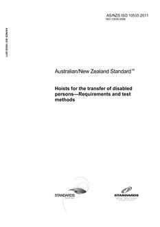 AS/NZS ISO 10535: 12/20/2011 Hoists for the transfer of disabled persons – Requirements and test methods