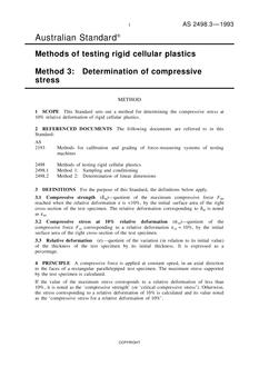 AS 2498.3: 07/12/1993 Methods of testing rigid cellular plastics, Method 3: Determination of compressive stress