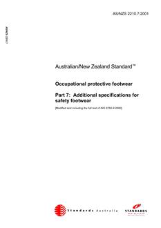 AS/NZS 2210.7: 05/05/2001 Occupational protective footwear, Part 7: Additional specifications for safety footwear
