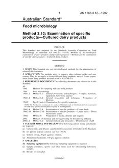 AS 1766.3.12: 01/01/1992 Food microbiology, Method 3.12: Examination of specific products – Cultured dairy products