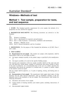 AS 4420.1: 01/01/1996 Windows – Methods of test – Test sample, preparation for tests, and test sequence