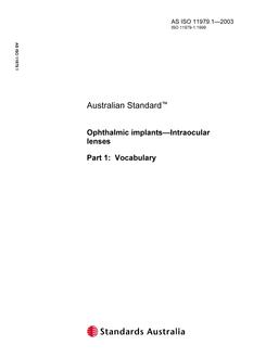 AS ISO 11979.1: 01/01/2003 Opthalmic implants – Intraocular lenses – Vocabulary
