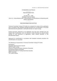 AS 2001.4.11: 11/08/1982 Methods of test for textiles, Part 4.11: Colourfastness tests – Determination of colourfastness to bleaching with sodium hypochlorite