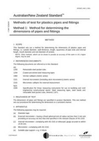 AS/NZS 1462.1: 09/14/2001 Methods of test for plastics pipes and fittings, Method 1: Method for determining the dimensions of pipes and fittings