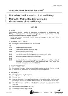 AS/NZS 1462.1: 09/14/2001 Methods of test for plastics pipes and fittings, Method 1: Method for determining the dimensions of pipes and fittings