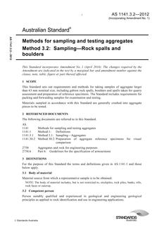 AS 1141.3.2: 04/16/2012 Methods for sampling and testing aggregates, Method 3.2: Sampling – Rock spalls and boulders