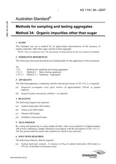 AS 1141.34: 08/31/2007 Methods for sampling and testing aggregates – Organic impurities other than sugar