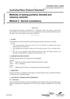 AS/NZS 2350.3: 12/29/2006 Methods of testing portland, blended and masonry cements, Method 3: Normal consistency