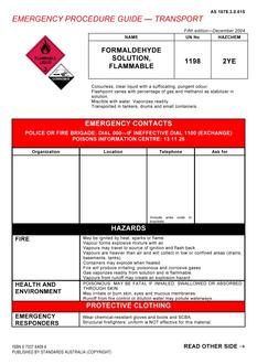 AS 1678.3.0.015: 12/15/2004 Emergency procedure guide – Transport – Formaldehyde solutions, flammable