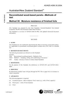 AS/NZS 4266.30: 03/26/2004 Reconstituted wood-based panels – Methods of test, Method 30: Moisture resistance of finished foils