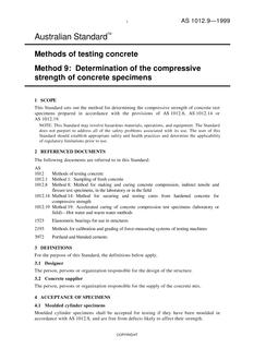 AS 1012.9: 01/01/1999 Methods of testing concrete, Method 9: Determination of the compressive strength of concrete specimens