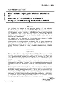 AS 3580.5.1: 08/09/2011 Methods for sampling and analysis of ambient air, Method 5.1: Determination of oxides of nitrogen – Direct-reading instrumental method