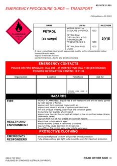 AS 1678.3.1.001: 05/06/2003 Emergency procedure guide – Transport – Petrol (as cargo)