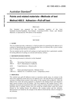 AS 1580.408.5: 12/28/2006 Paints and related materials – Methods of test, Method 408.5: Adhesion – Pull-off test