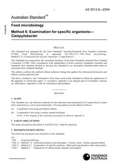 AS 5013.6: 07/13/2004 Food microbiology, Method 6: Examination for specific organisms – Campylobacter