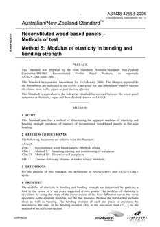 AS/NZS 4266.5: 03/26/2004 Reconstituted wood-based panels – Methods of test, Method 5: Modulus of elasticity in bending and bending strength