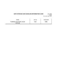 AS 2508.8.009: 05/01/1990 Safe storage and handling information card – Sulfuric acid (Oleum)
