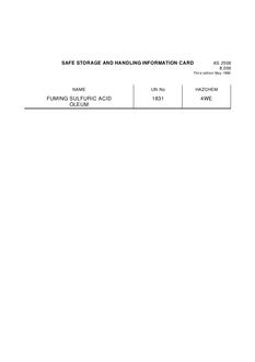 AS 2508.8.009: 05/01/1990 Safe storage and handling information card – Sulfuric acid (Oleum)