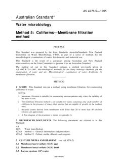 AS 4276.5: 01/01/1995 Water microbiology – Coliforms – Membrane filtration method