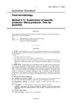 AS 1766.3.11: 12/31/1990 Food microbiology, Method 3.11: Examination of specific products – Dairy products – Test for penicillin