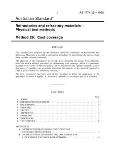 AS 1774.29: 01/01/1995 Refractories and refractory materials – Physical test methods – Cast coverage