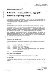 AS 1141.16: 09/12/2007 Methods for sampling and testing aggregates, Method 16: Angularity number