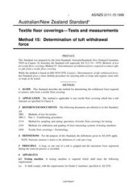 AS/NZS 2111.15: 08/05/1996 Textile floor coverings – Tests and measurements, Method 15: Determination of tuft withdrawal force