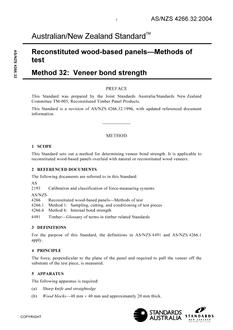 AS/NZS 4266.32: 03/26/2004 Reconstituted wood-based panels – Methods of test, Method 32: Veneer bond strength