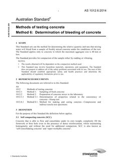 AS 1012.6: 12/01/2014 Methods of testing concrete, Method 6: Determination of bleeding of concrete