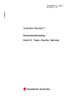 AS 60068.2.11: 01/01/2003 Environmental testing, Part 2.11: Tests – Test Ka: Salt mist