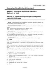 AS/NZS 4456.7: 04/05/1997 Masonry units and segmental pavers – Methods of test, Method 7: Determining core percentage and material thickness