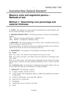 AS/NZS 4456.7: 04/05/1997 Masonry units and segmental pavers – Methods of test, Method 7: Determining core percentage and material thickness