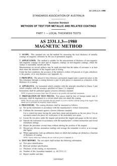AS 2331.1.3: 01/01/1980 Methods of test for metallic and related coatings, Part 1.3: Local thickness tests – Magnetic method