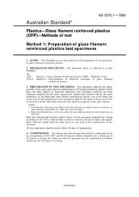 AS 3572.1: 01/01/1989 Plastics – Glass filament reinforced plastics (GRP) – Methods of test, Method 1: Preparation of glass filament reinforced plastics test specimens