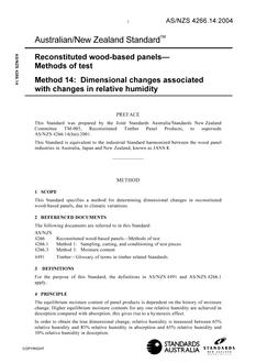 AS/NZS 4266.14: 03/26/2004 Reconstituted wood-based panels – Methods of test, Method 14: Dimensional changes associated with changes in relative humidity
