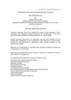 AS/NZS 1462.20: 04/05/1996 Methods of test for PVC pipes and fittings, Method 20: Method for the determination of long-term failure stress of PVC moulding compounds AS/NZS 1462.20: 04/05/1996 Methods of test for PVC pipes and fittings, Method 20: Method for the determination of long-term failure stress of PVC moulding compounds
