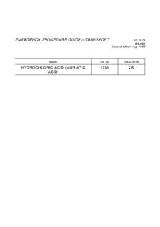 AS 1678.8.0.001: 08/01/1983 Emergency procedure guide – Transport – Hydrochloric acid (muriatic acid)