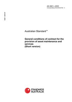 AS 4921: 08/22/2003 General conditions of contract for the provision of asset maintenance and services (Short version)