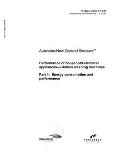 AS/NZS 2040.1: 07/05/1998 Performance of household electrical appliances – Clothes washing machines, Part 1: Energy consumption and performance