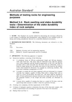 AS 4133.3.4: 01/01/1993 Methods of testing rocks for engineering purposes, Method 3.4: Rock swelling and slake durability tests – Determination of the slake durability index of rock samples