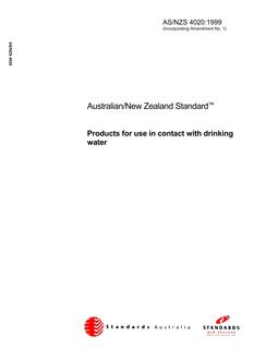 AS/NZS 4020: 07/05/1999 Products for use in contact with drinking water