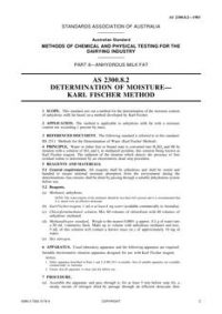 AS 2300.8.2: 10/06/1983 Methods of chemical and physical testing for the dairying industry, Method 8.2: Anhydrous milk fat – Moisture