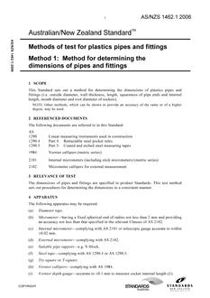 AS/NZS 1462.1: 03/20/2006 Methods of test for plastics pipes and fittings, Method 1: Method for determining the dimensions of pipes and fittings
