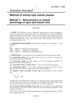 AS 2498.7: 07/12/1993 Methods of testing rigid cellular plastics, Method 7: Determination of volume percentage of open and closed cells