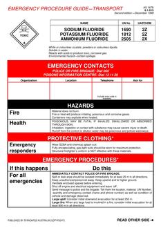 AS 1678.6.1.015: 01/01/1998 Emergency procedure guide – Transport – Sodium fluoride, potassium fluoride, ammonium fluoride