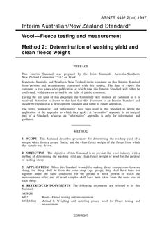 AS/NZS 4492.2(INT): 09/05/1997 Wool – Fleece testing and measurement, Method 2: Determination of washing yield and clean fleece weight